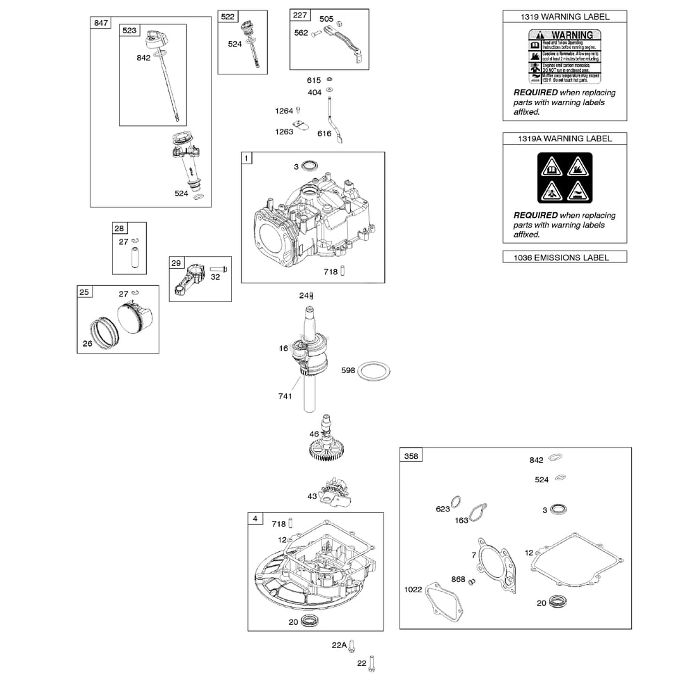 Engine >> Camshaft/Crankshaft/Cylinder/Gasket Set/Sump Diagram and Parts List for 021025-00  Briggs and Stratton Pressure Washer